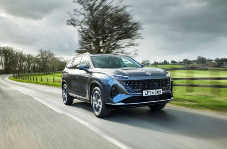 Camden Grey MGS9 seven-seat SUV driving on a country road